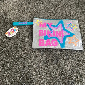 Justice sparkle vinyl glitter wet swimsuit bag